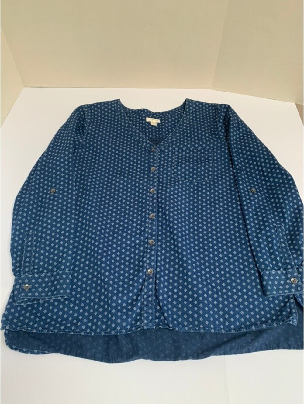 J. Jill Denim Navy and White Geometric Diamond Print Long Sleeve Size L Women's